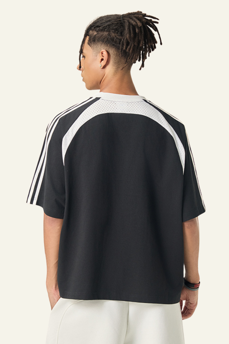 Men's  Cotton Side Striped Color Block Streetwear T-shirt.