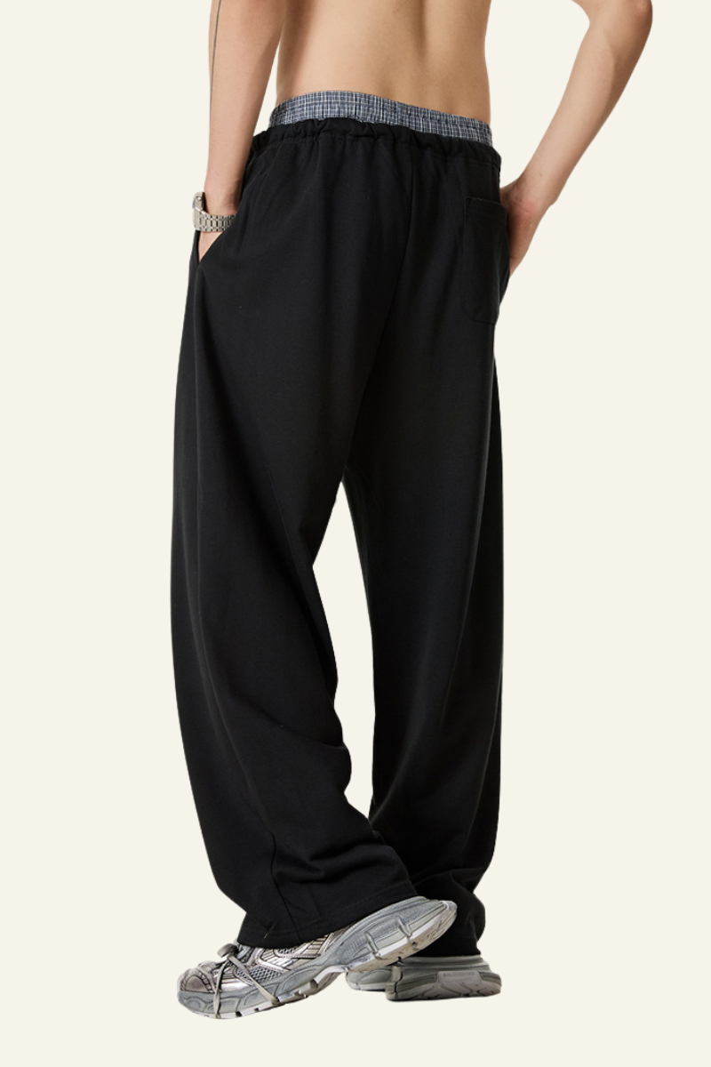 Men's Streetwear Double-Waistband Straight Leg pants.