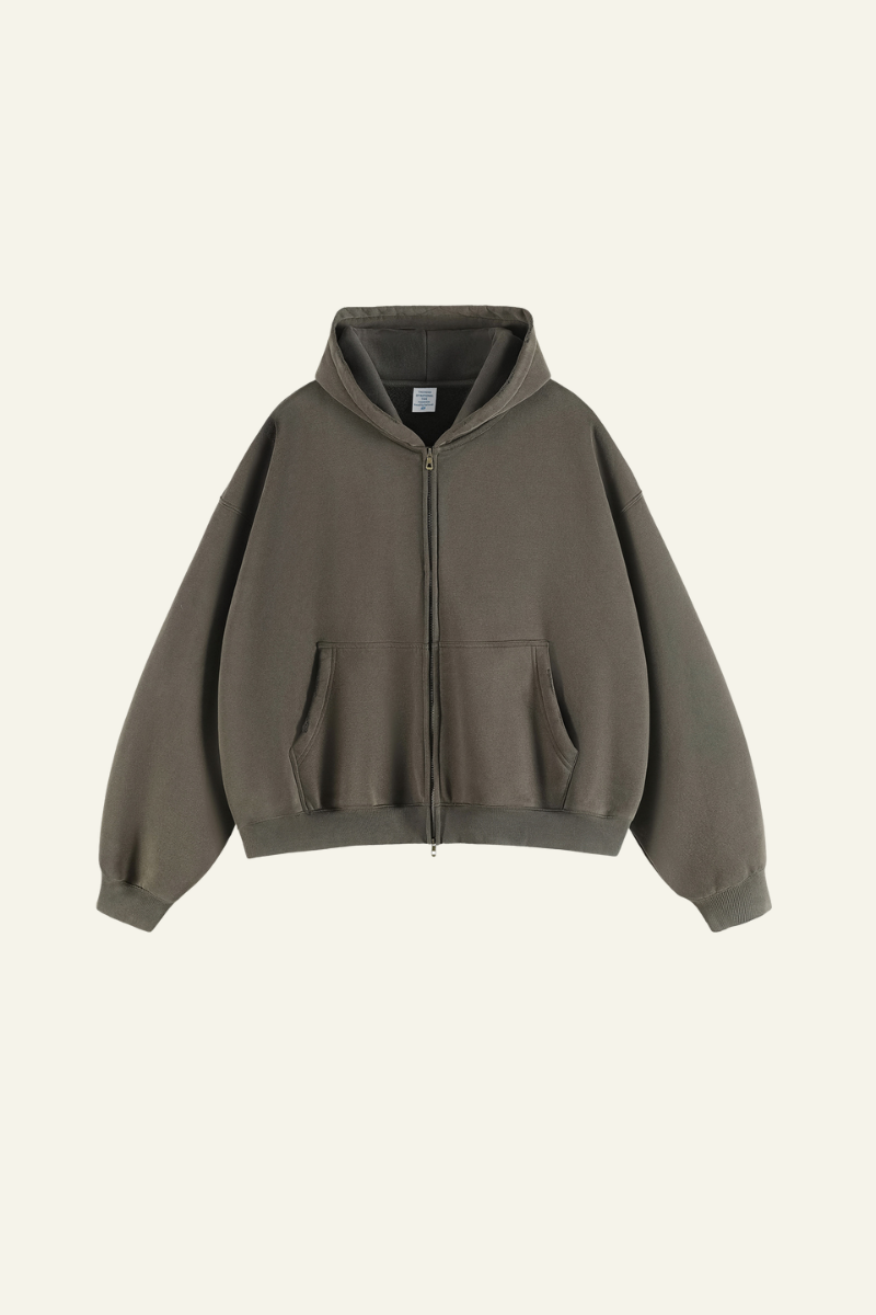 Men's Heavyweight Washed Full Zipper Hooded Jacket