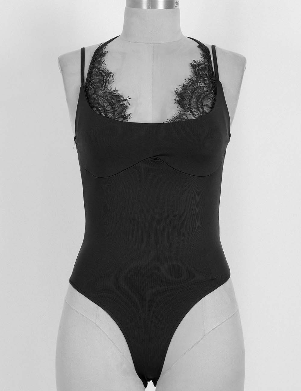 Ladies Lace Backless Spaghetti Strap Bodysuit
