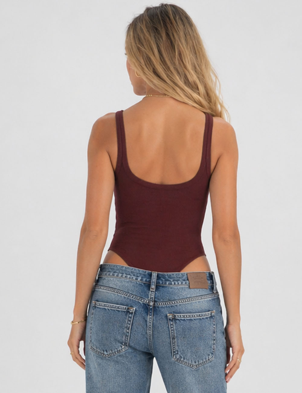 Ladies Ribbed Scoop Neck Tank Top Sleeveless Bodysuit