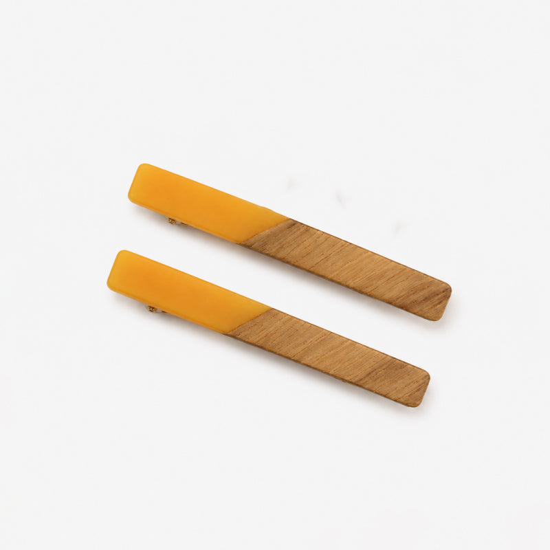 Ladies Minimalist Fake Wood Splicing Duckbill Hair Clip Set
