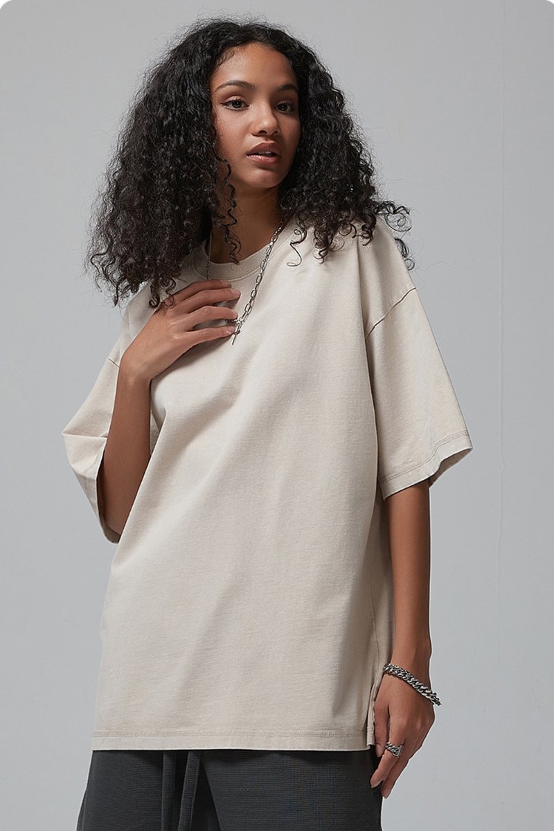 Women's Summer 275g Washed Batik Oversized Small Neck Tee