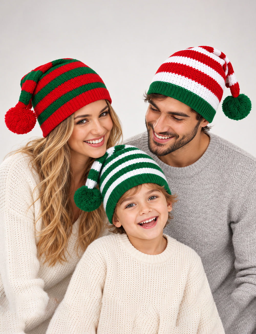 Ladies Holiday Casual Striped Pom Beanie Hat