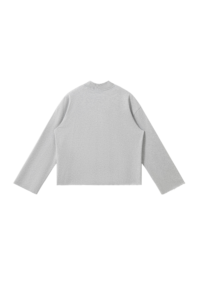 Men Fall Clothing Boxy Frayed Hem Mock Neck Long Sleeve Top