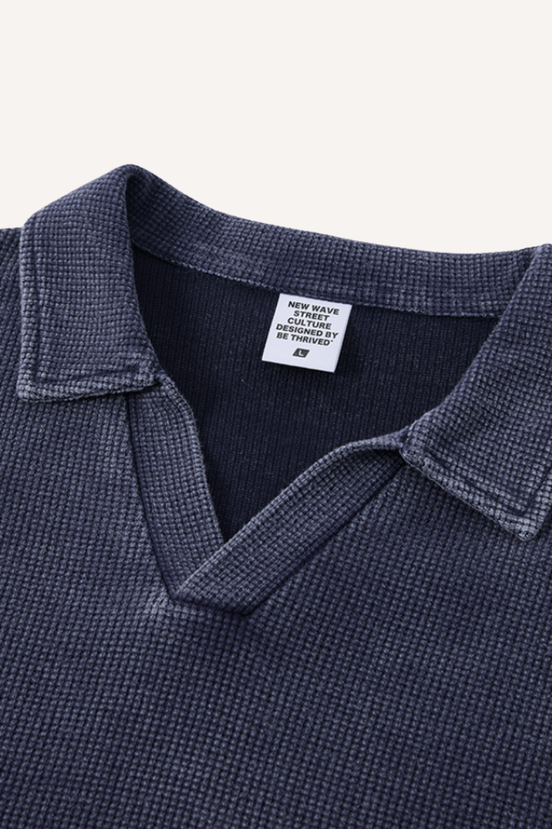 Men's Summer Vintage Washed Waffle Breathable Loose Polo