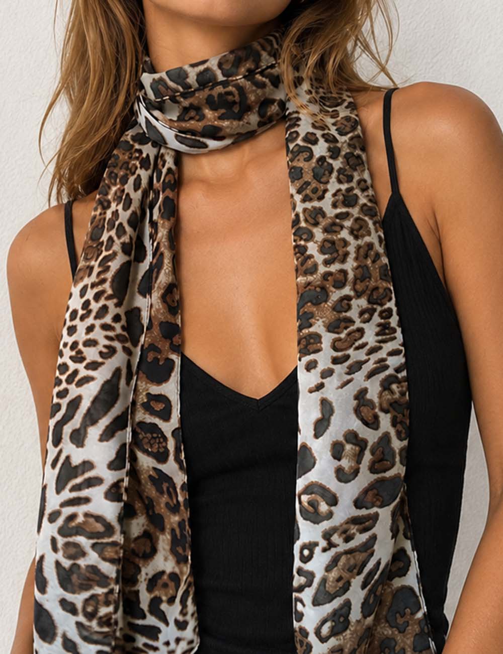 Ladies Leopard Print Chiffon Neck Scarf