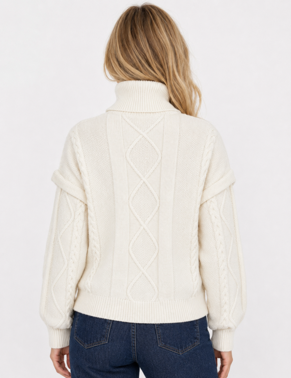 Ladies Turtleneck Cable Knit Drop Shoulder Sweater