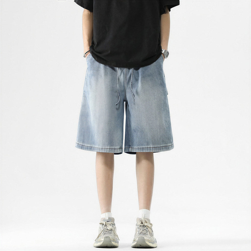Men's Summer Dark Wash Carpenter Drawstring Denim Shorts