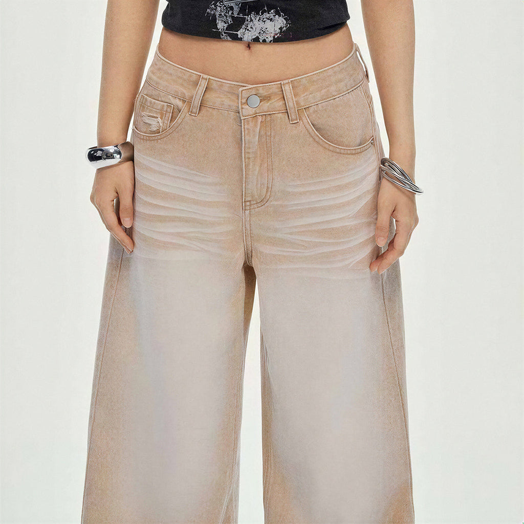 Women's Spring Khaki Gradient Washed Denim Jeans