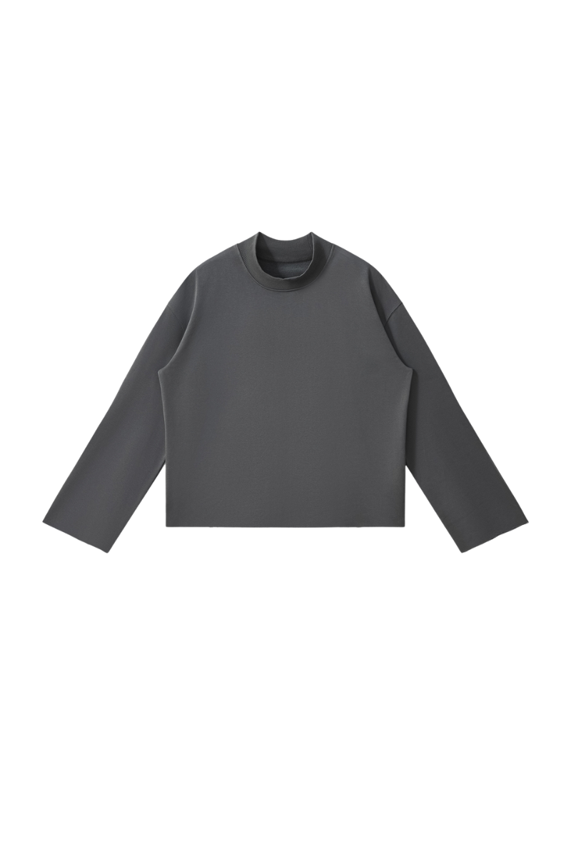 Men Fall Clothing Boxy Frayed Hem Mock Neck Long Sleeve Top