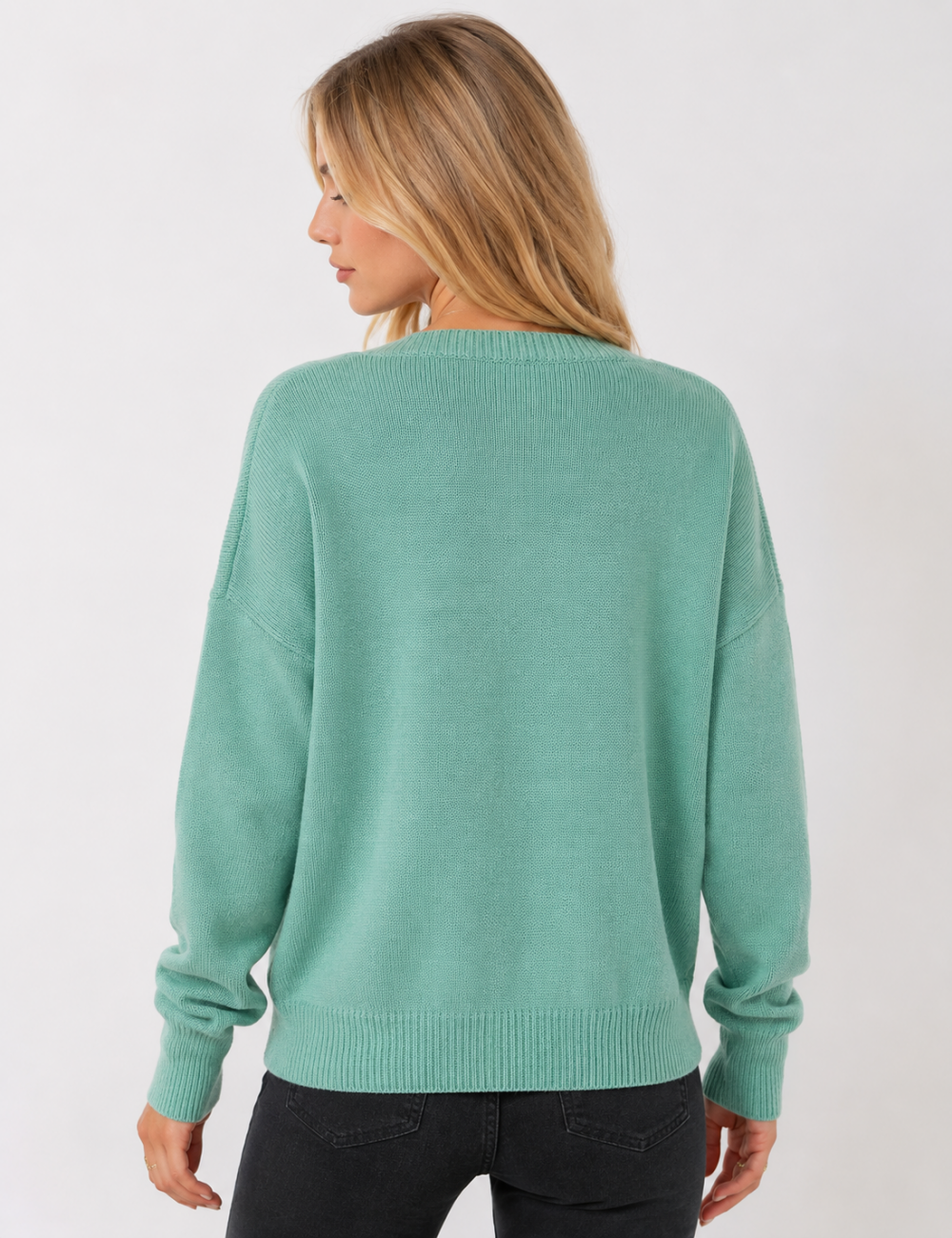 Ladies Button Round Neck Long Sleeve Sweater