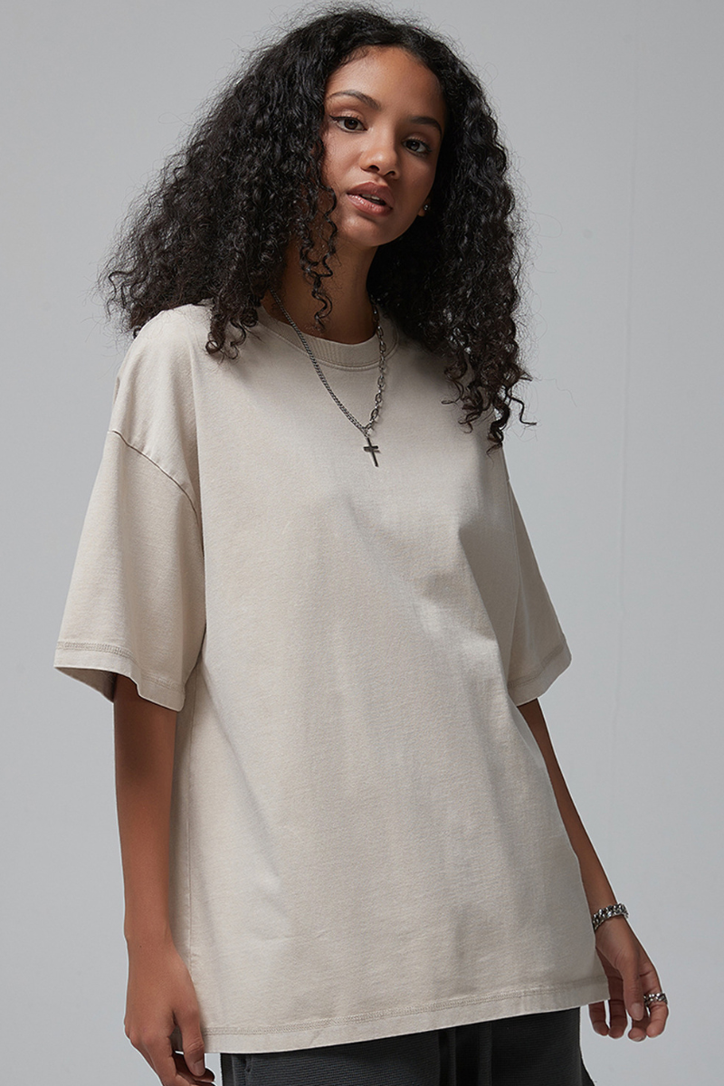 Women's Summer 275g Washed Batik Oversized Small Neck Tee
