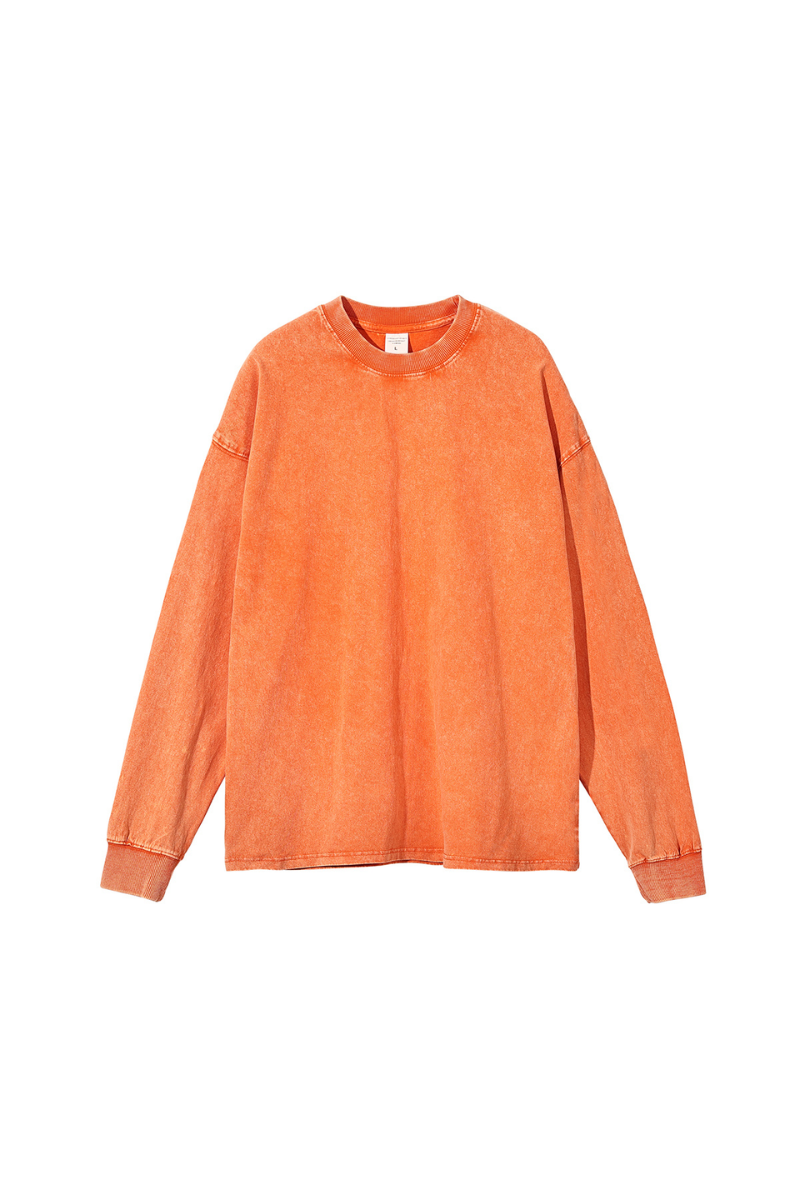 Unisex Fall Clothing 250G Cotton Wax Washed Long Sleeve Tee