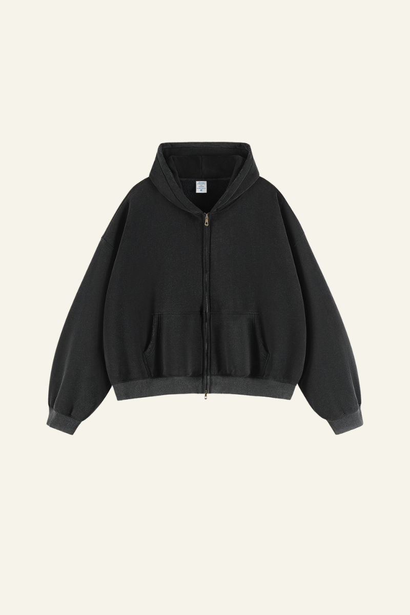 Men's Heavyweight Washed Full Zipper Hooded Jacket