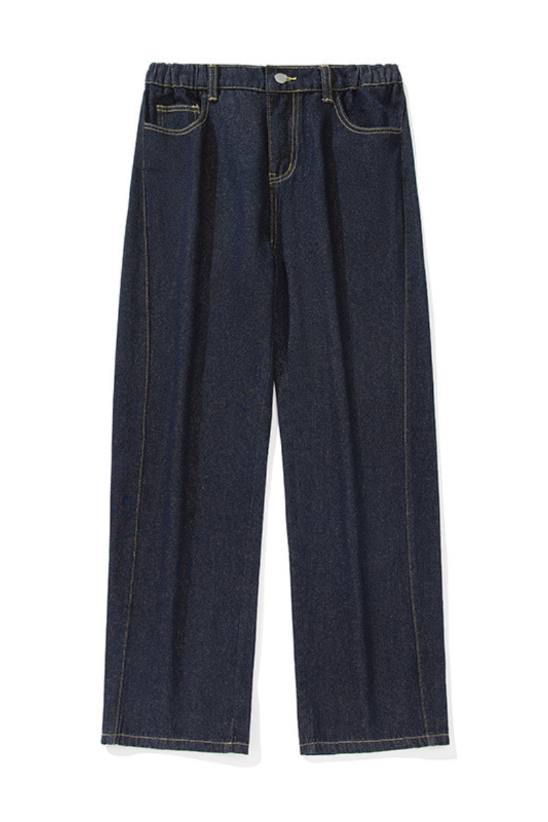Men's Spring Panel Stitch Raw Denim Retro Straight Jeans