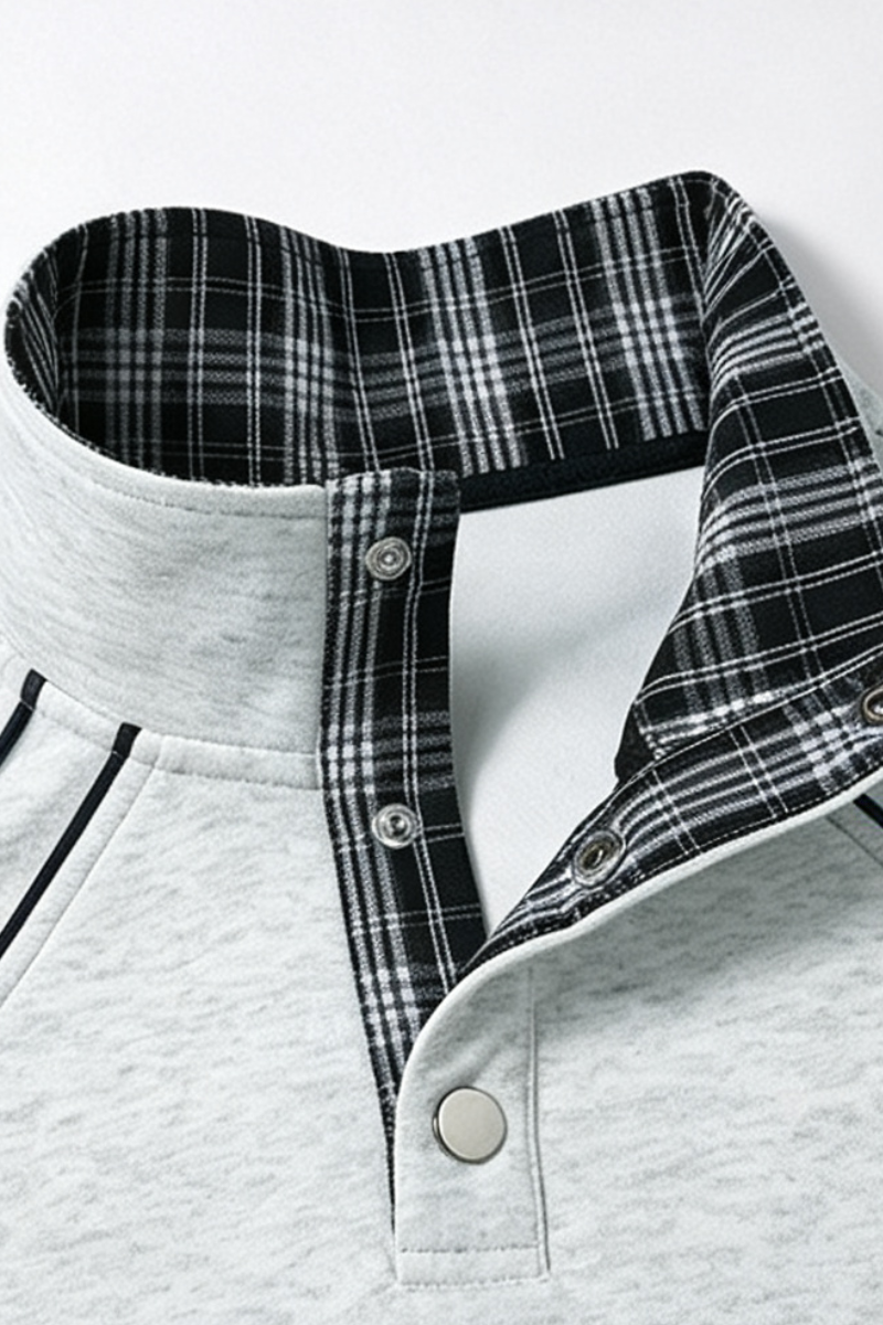 Men Fall Clothing Plaid Collar Snap Button Color Sweatshirt