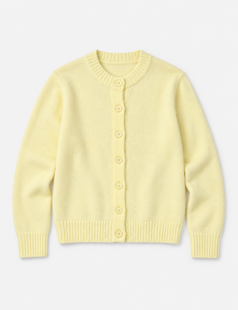 Ladies Solid Color Button Front Crew Neck Knit Cardigan