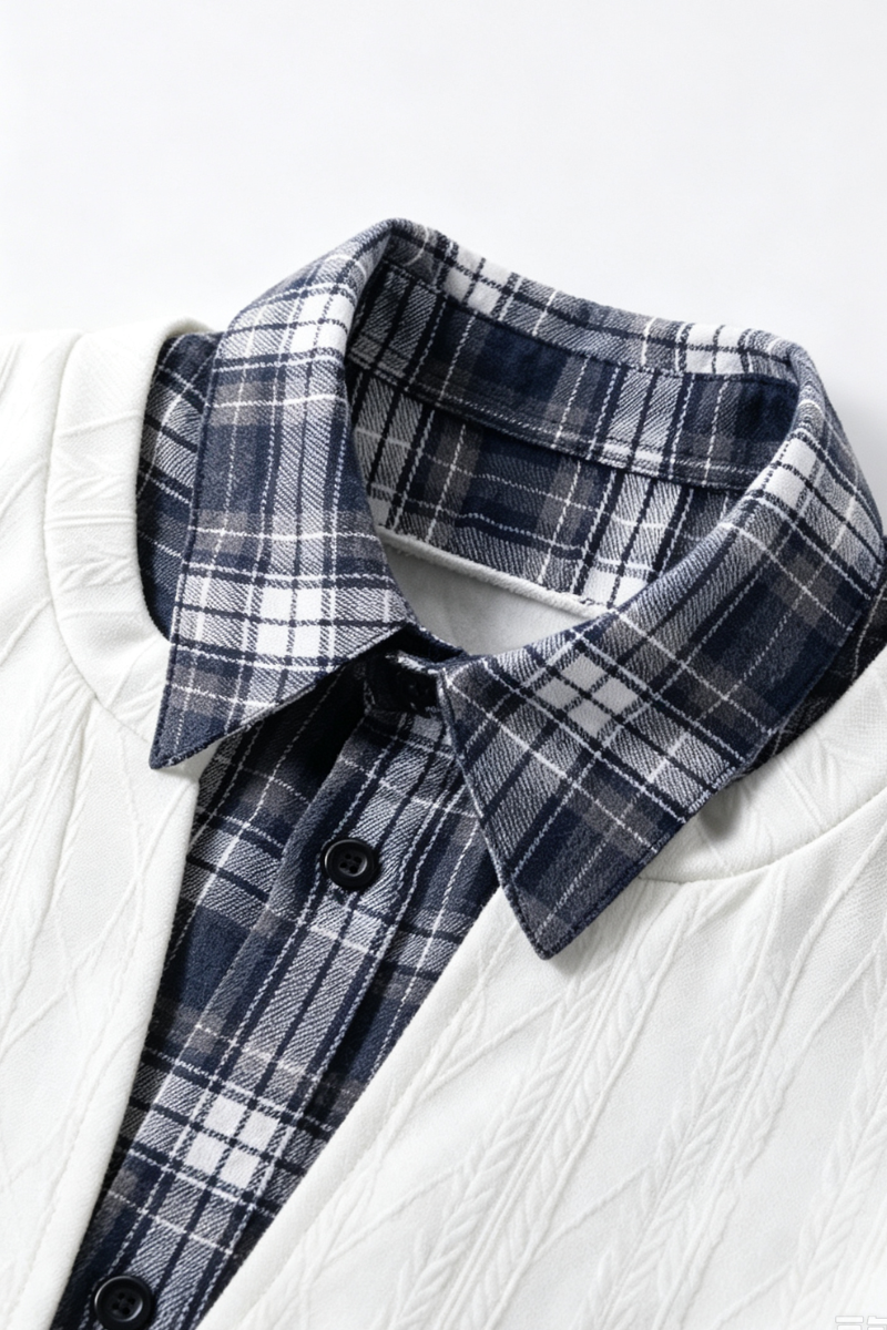 Men's Fall Clothing Plaid-Collar Layered Sweatshirt