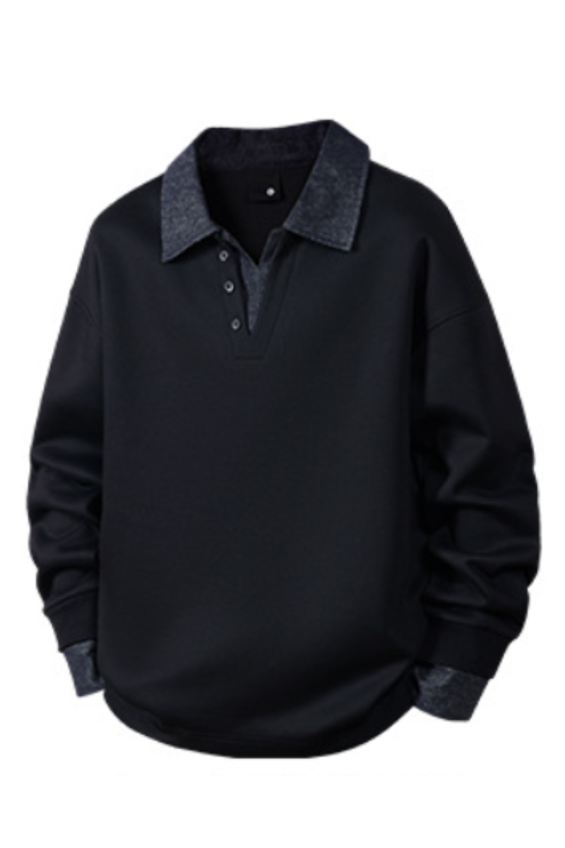 Men's Fall Clothing Fleece Denim-Collar Polo Sweatshirt