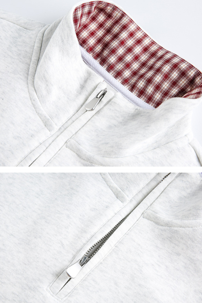 Unisex Spring Plaid Patchwork Half Zip Loose Hoodie