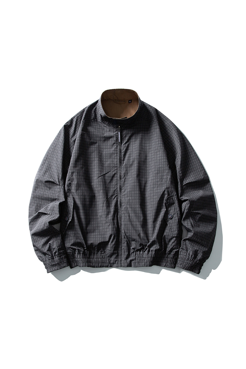 Unisex Retro Plaid StandCollar Loose Reversible Jacket