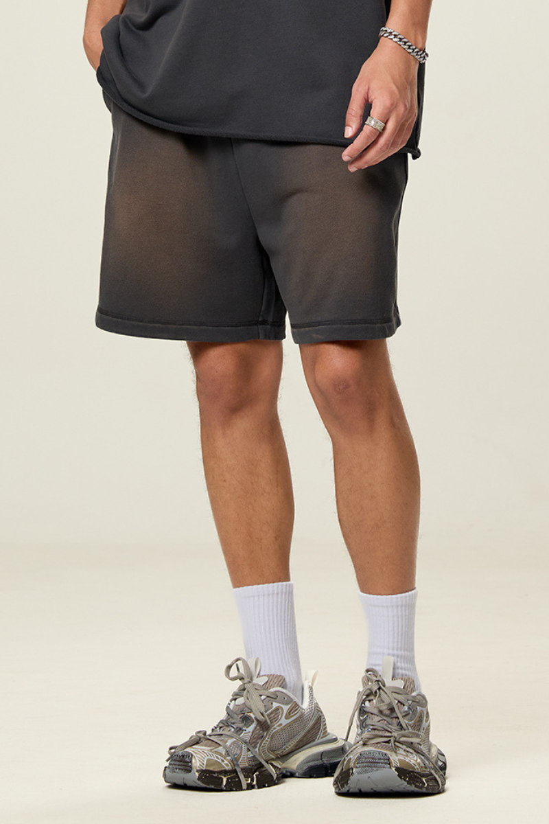 Men's 350G Cotton Shorts - Spray Wash Vintage Drawstring
