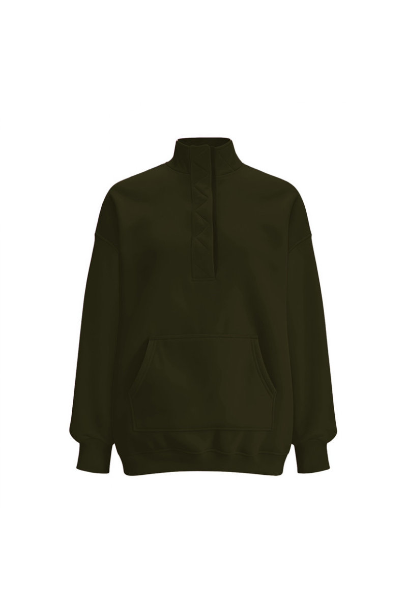 Women Fall Clothing Half Zip Snap Button Sweatshirt