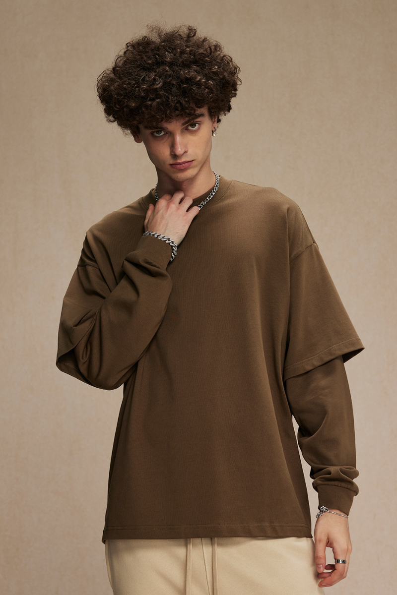 Men's Fall Clothing Patchwork Faux Two-Piece Sweatshirt