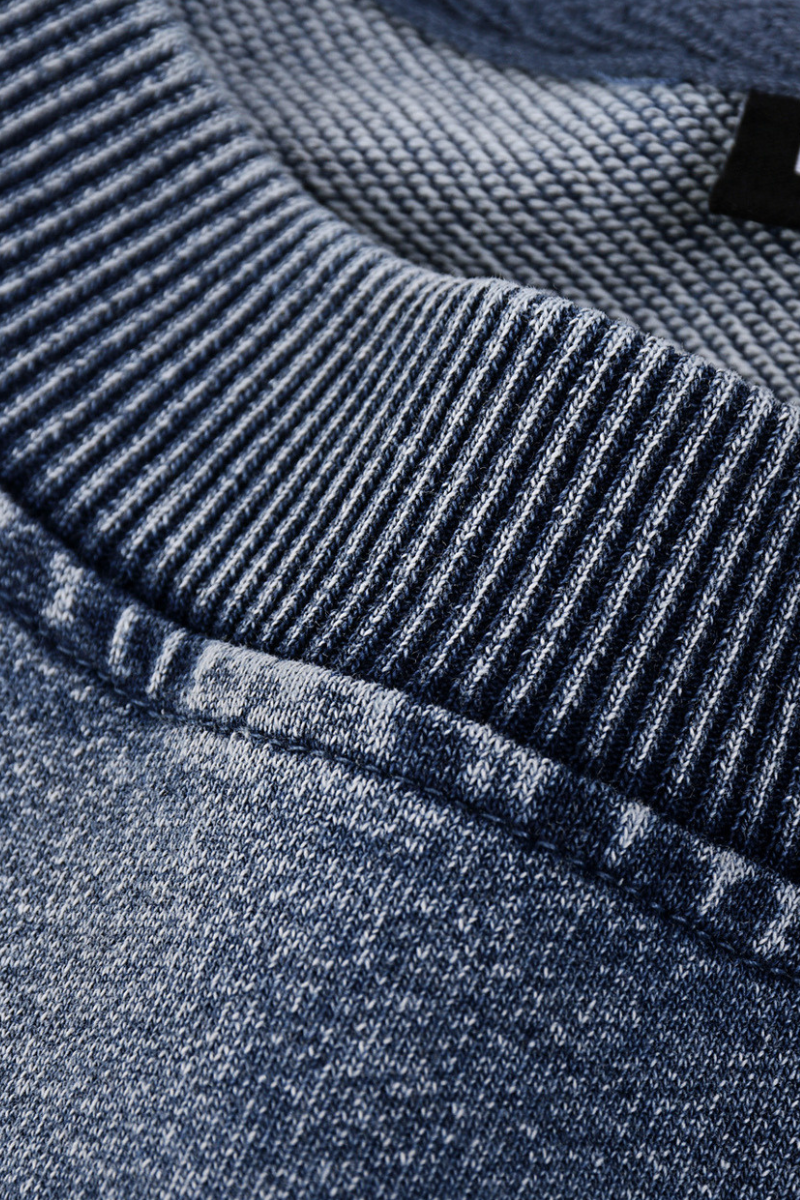 Men Fall Clothing Heavy Knit Denim Washed Sweatshirt
