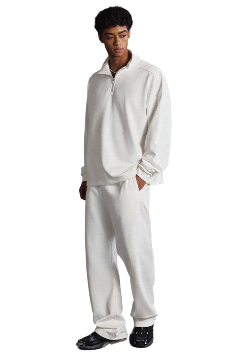 Men's Fall Clothing 450g Half Zip Raw Edge Stand Collar Set