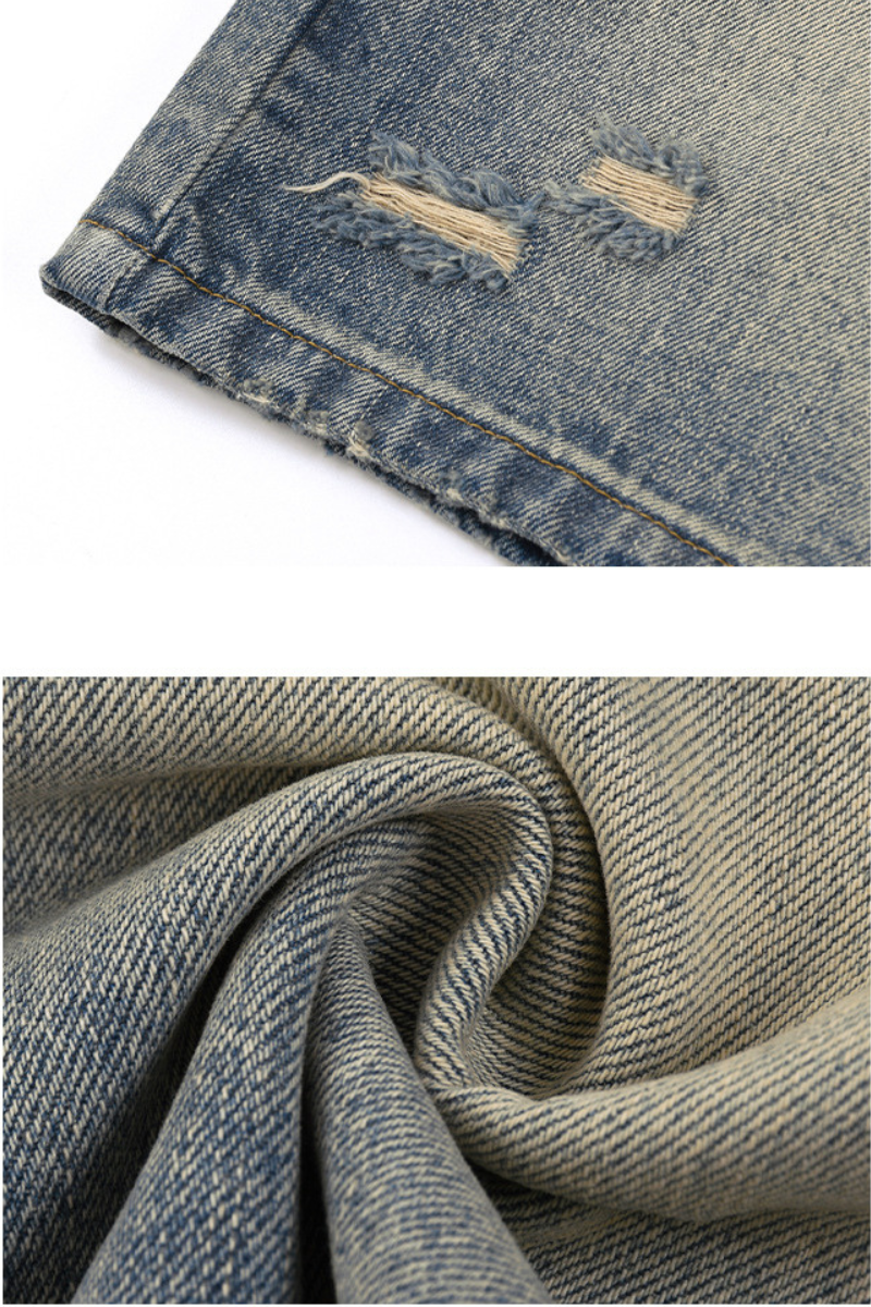 Men's Summer 385g Loose Raw Edge Ripped 5" Denim Shorts