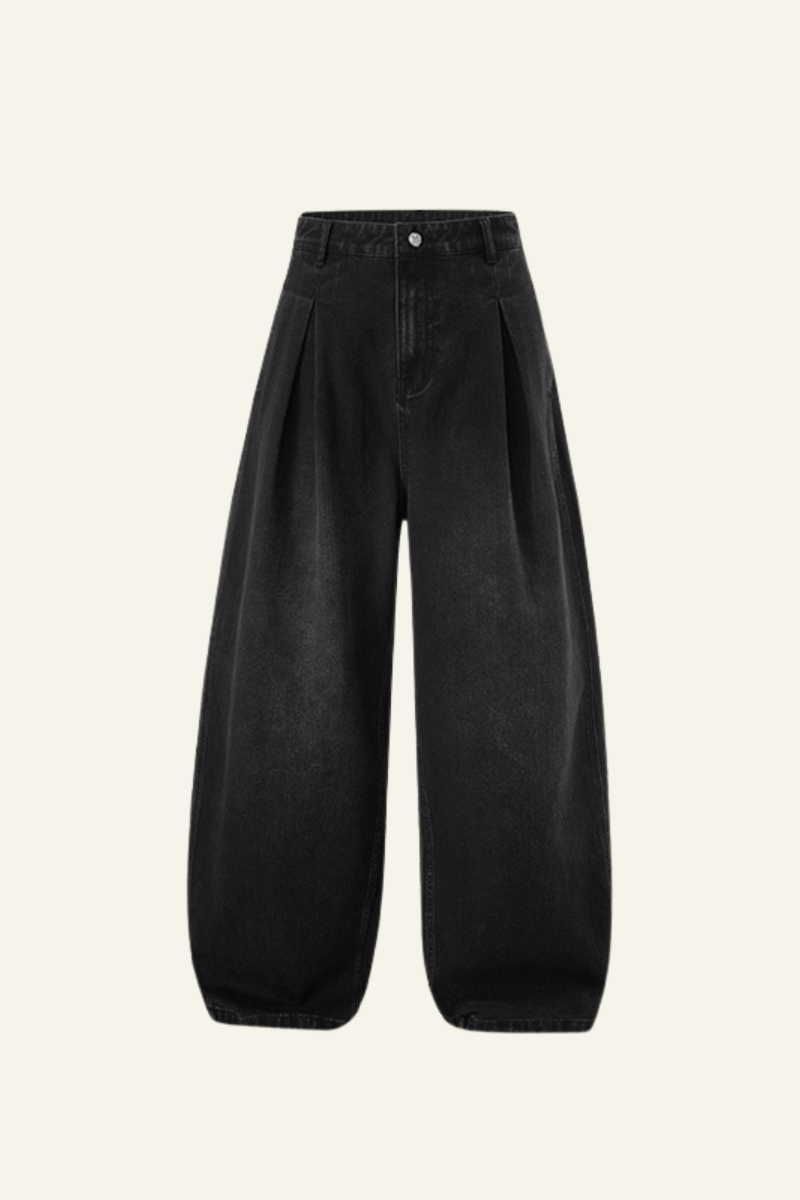 Men's Streetwear Washed Vintage Pleated  Wide Leg Jeans