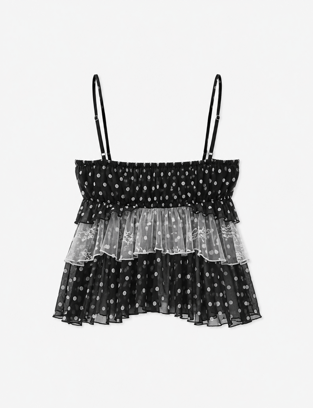 Ladies Casual Polka Dot Ruffle Hem Cami Top