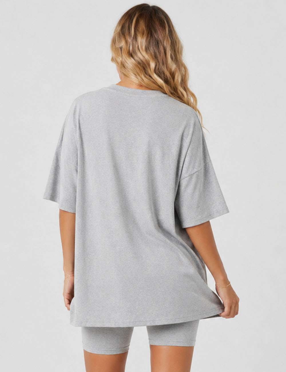 Ladies Solid Loungewear Outfits Loose Top & Slim Shorts Set