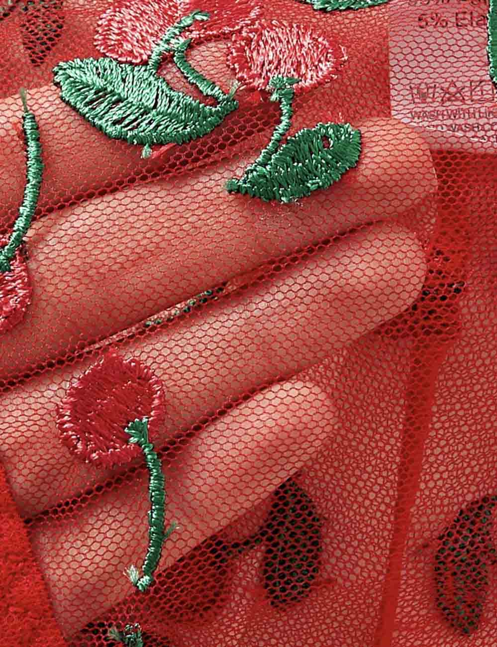 Ladies Cherry Embroidery See Through 2PCS Lingerie Set 8XX0038