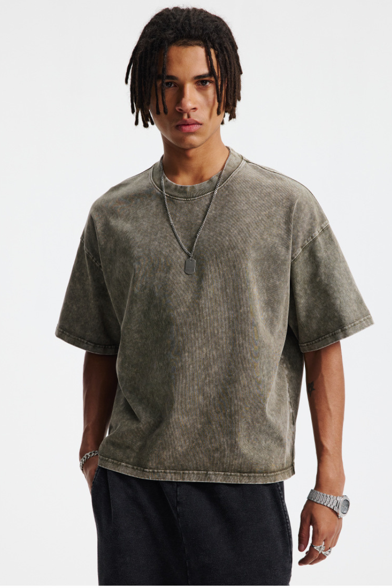 Men's Cotton Streetwear Washed Distressed T-shirt