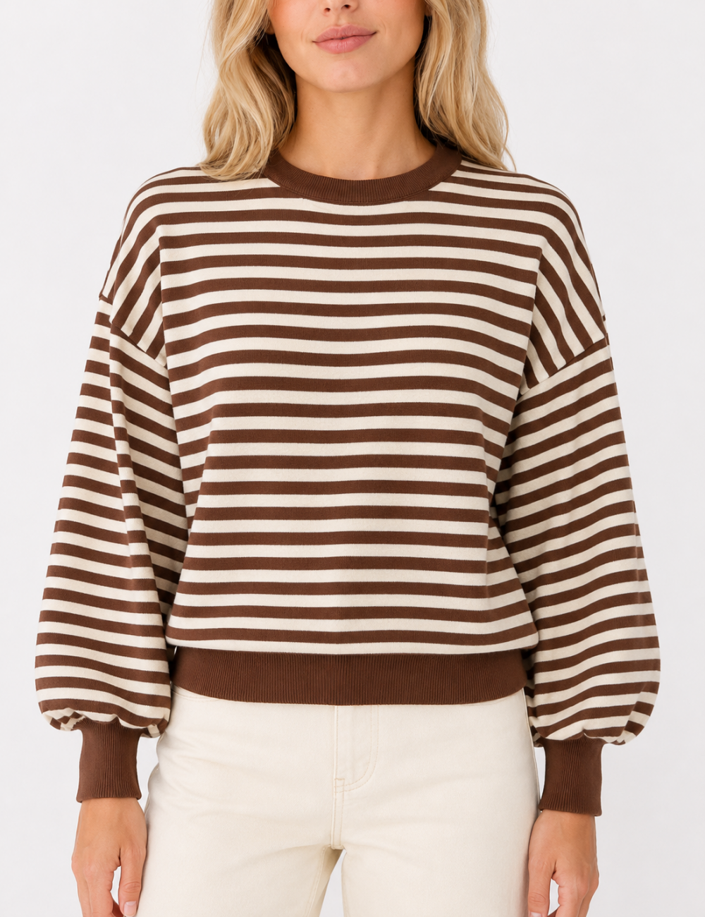 Ladies Stripe Back Cutout Long Sleeve Knit Sweater