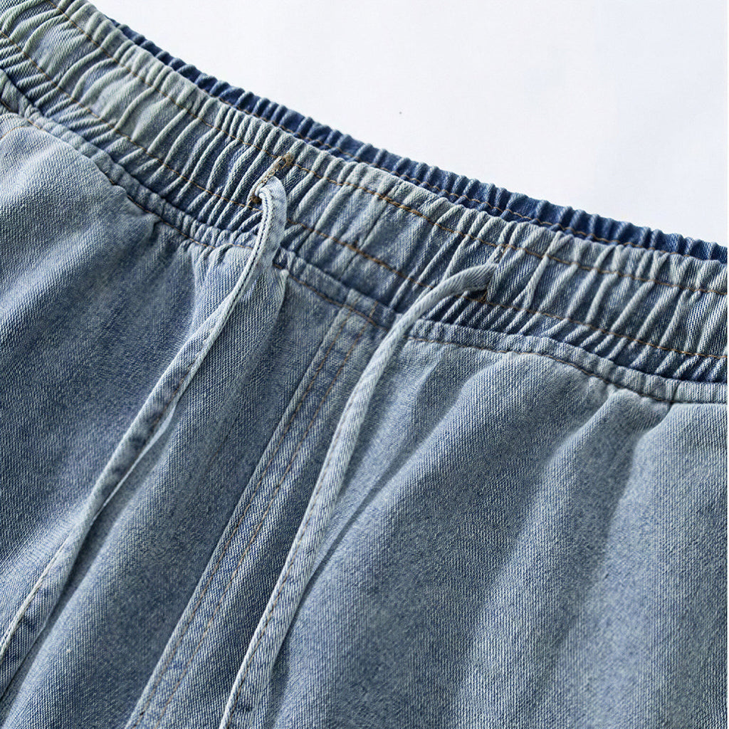 Men's Summer Dark Wash Carpenter Drawstring Denim Shorts