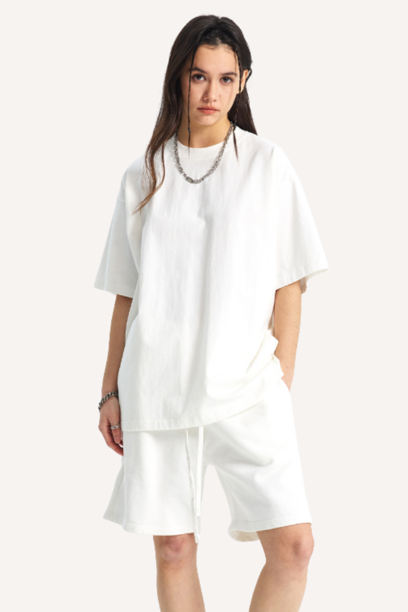 Unisex Summer Washed Distressed Fade Tee & Shorts Set