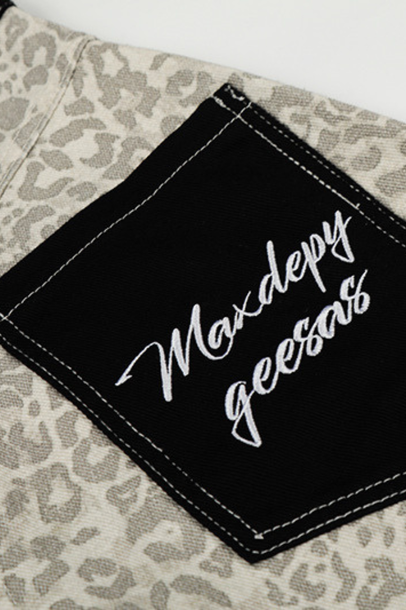 Unisex Spring Retro Colorblock Leopard Wide Straight Jeans