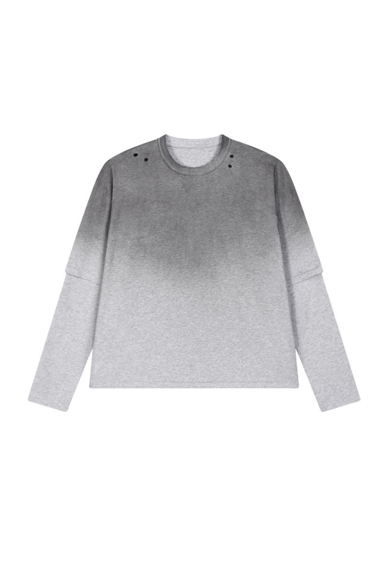 Unisex Fall Clothing Gradient Layered Long Sleeve Top