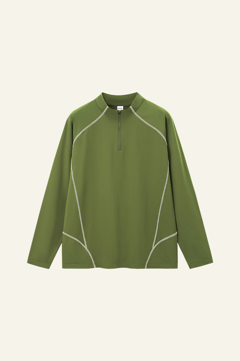 Men's Streetwear Stand Collar Half Zipper Long-Sleeve T-shirt