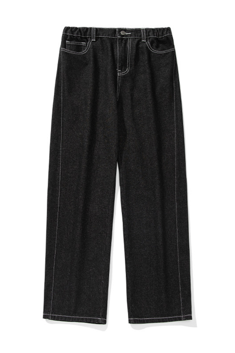 Men's Spring Panel Stitch Raw Denim Retro Straight Jeans