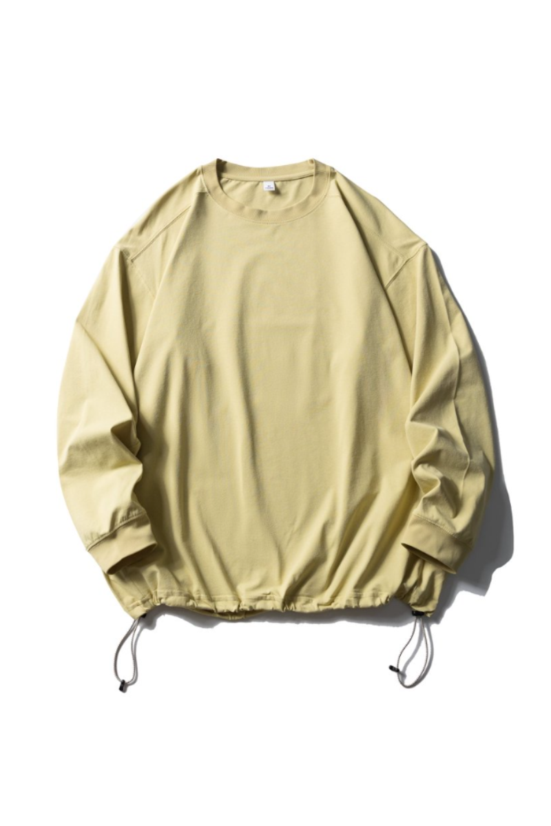 Men's Spring Drawstring-Hem Relaxed Long-Sleeve T-Shirt