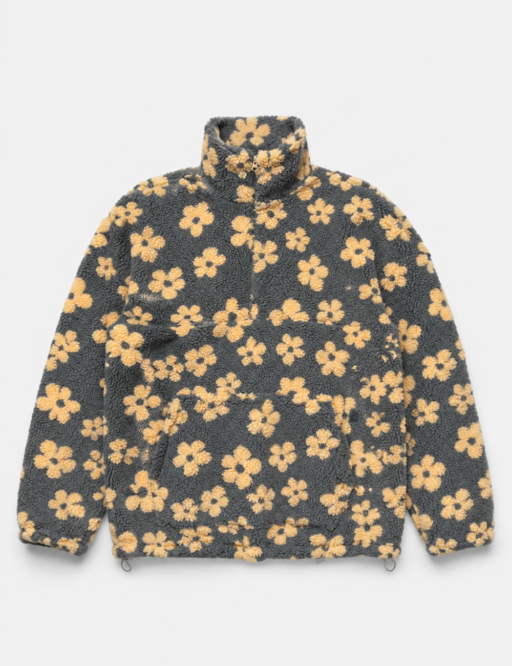 Ladies Casual Floral Pattern Zipper Front Fleece Pullover Sweatshirt