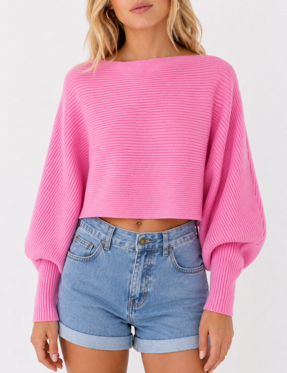 Ladies Solid Boat Neck Collar Sleeve Sweater