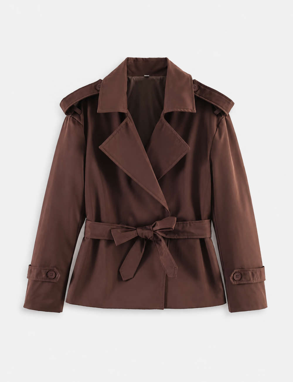 Ladies Lapel Collar Belted Short Trench Coat