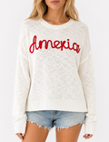 Ladies America Embroideries Low Round Neck Sweater