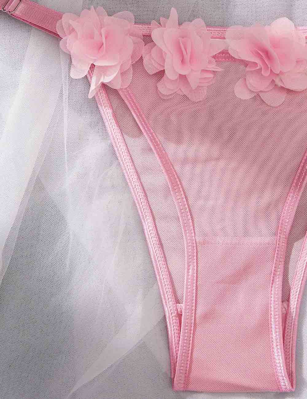 Ladies Floral Splice See Through 2PCS Lingerie Set 8HF4328